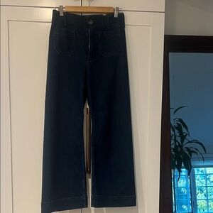 Maeve Colette Dark Blue wide leg, high rise cropped Jeans